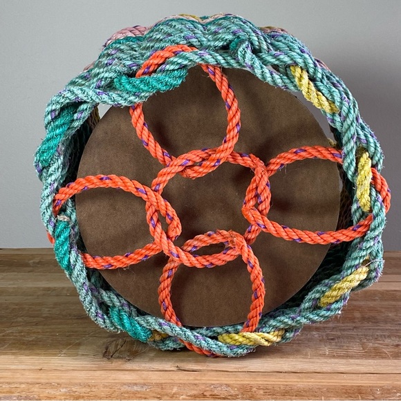 Handmade Recycled Nautical Rope Basket Storage Bin - Pastel Colors - Picture 6 of 16